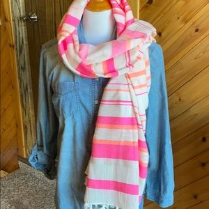 Stella & Dot pink orange white fringed scarf wrap